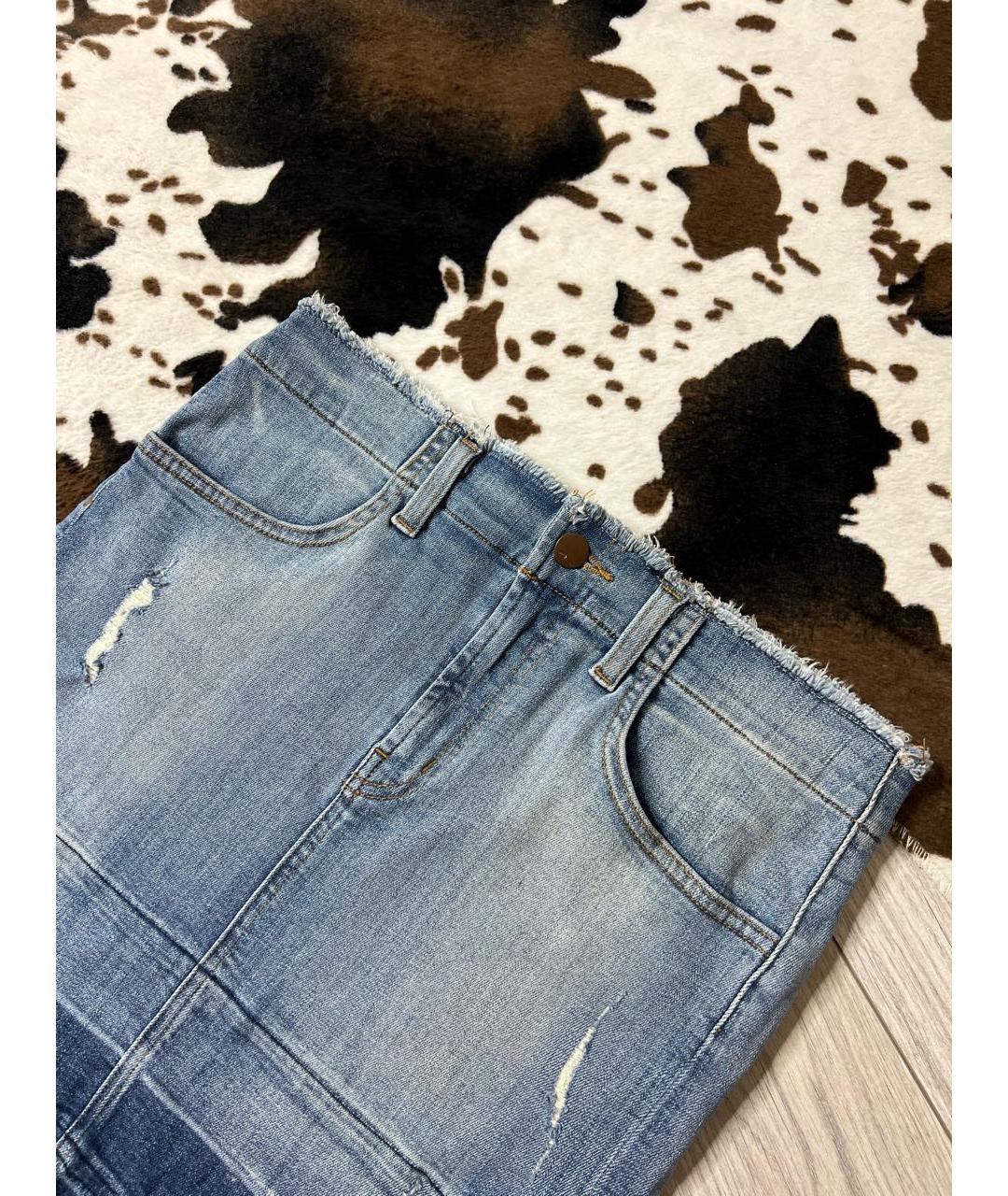 JBRAND Голубая хлопко-эластановая юбка мини, фото 7