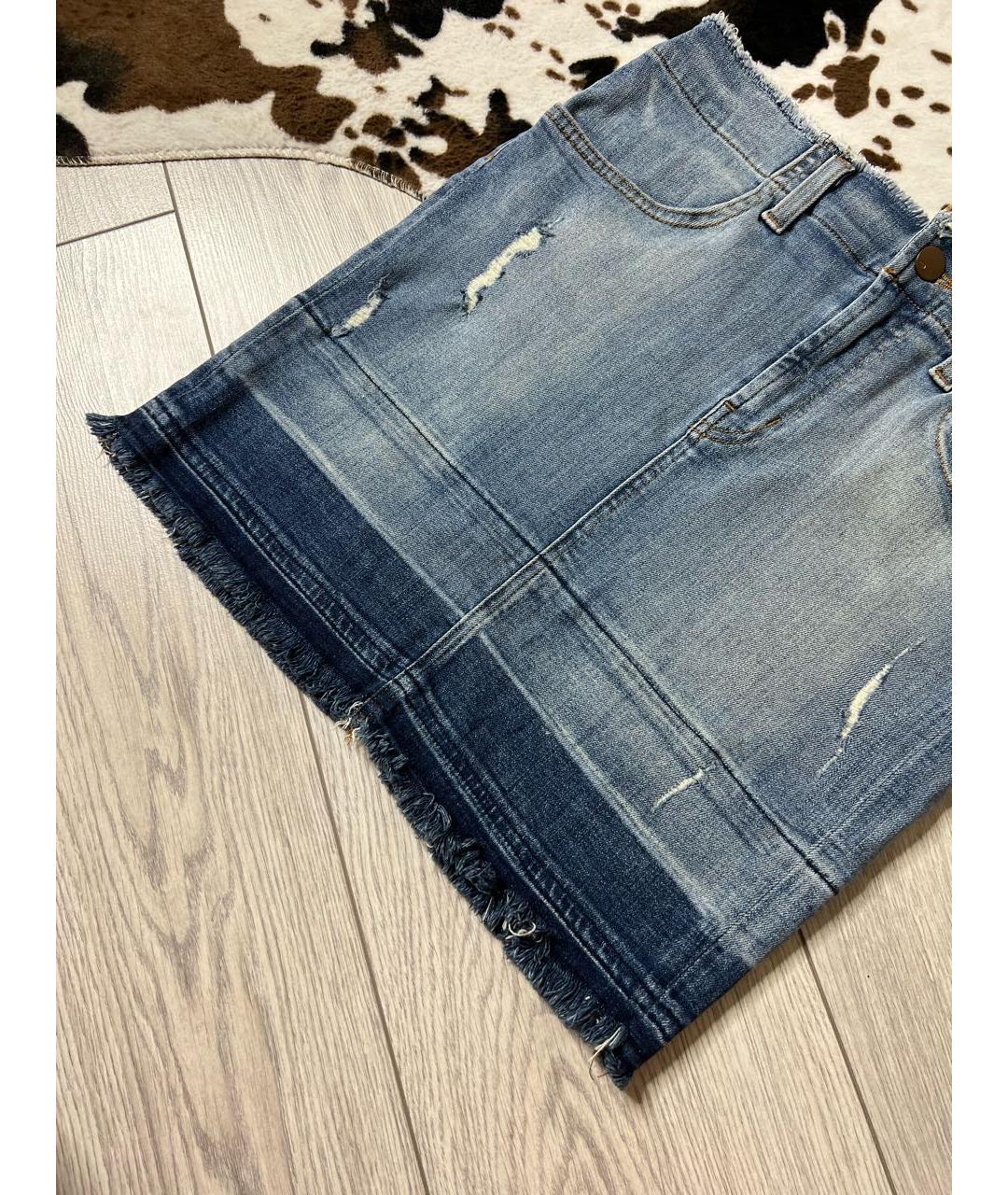 JBRAND Голубая хлопко-эластановая юбка мини, фото 6