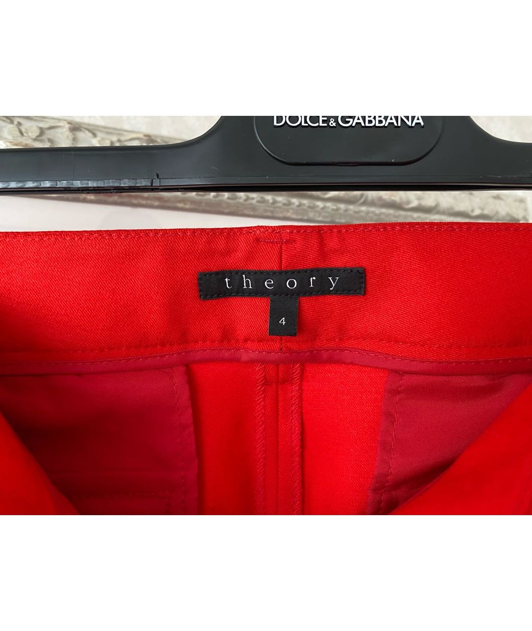 THEORY Красные шерстяные брюки узкие, фото 6