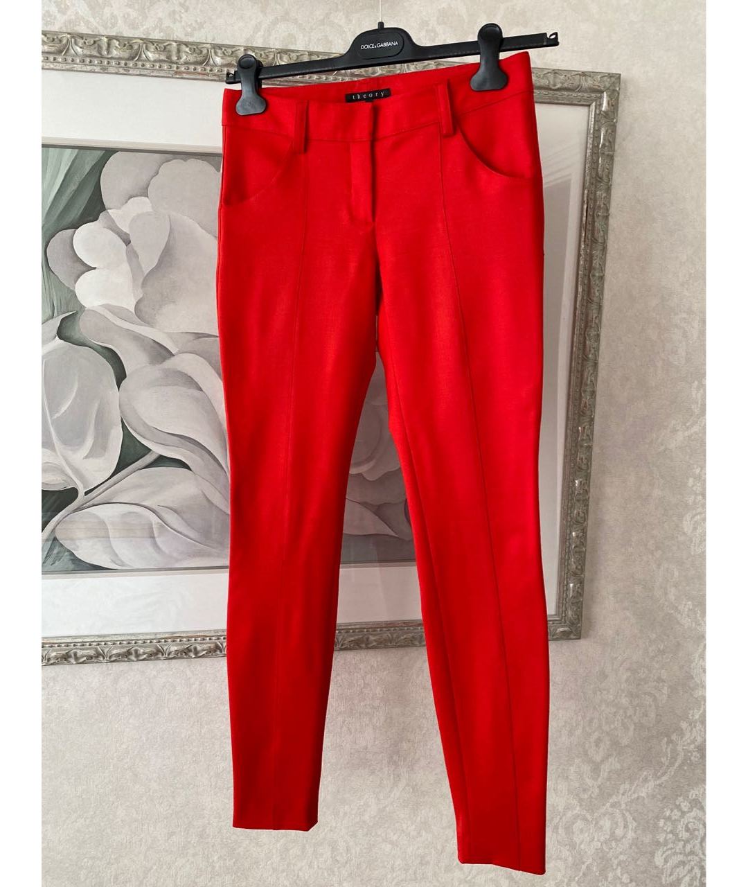 THEORY Красные шерстяные брюки узкие, фото 7