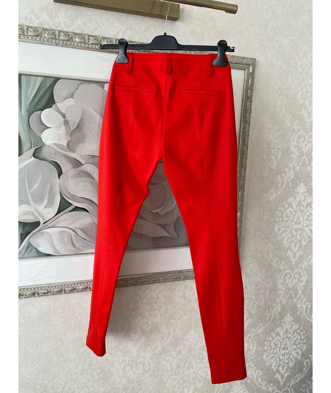 THEORY Красные шерстяные брюки узкие, фото 3