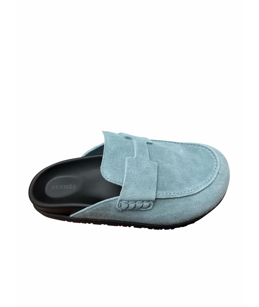 HERMES Голубые замшевые сабо, фото 1