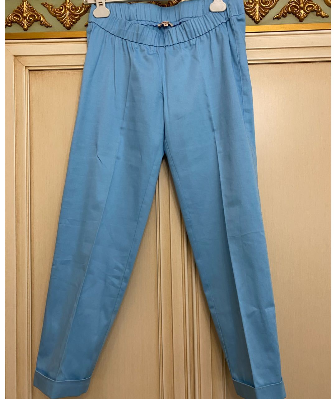 P.A.R.O.S.H. Голубые хлопко-эластановые брюки узкие, фото 6