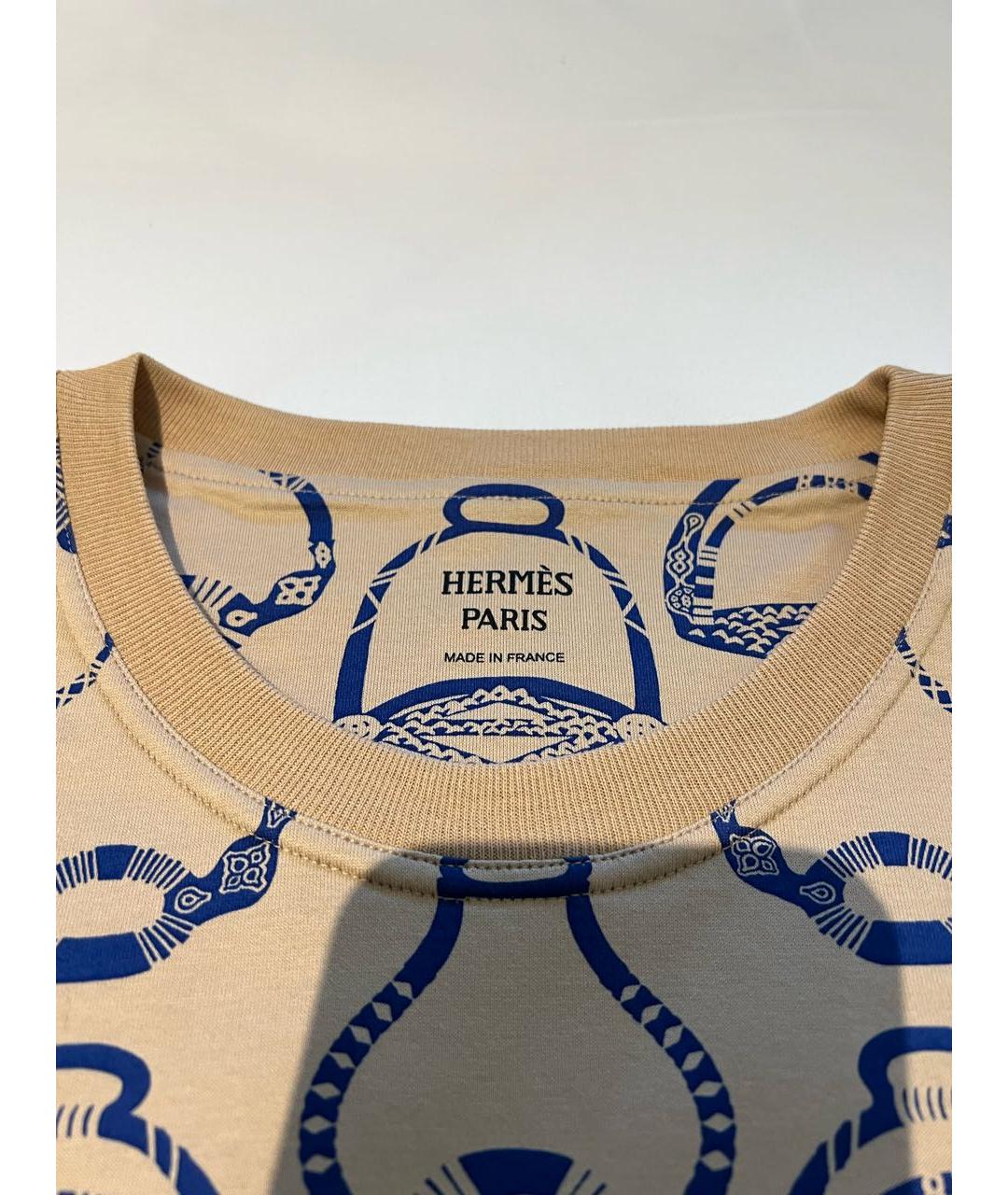 HERMES Бежевая хлопковая футболка, фото 2
