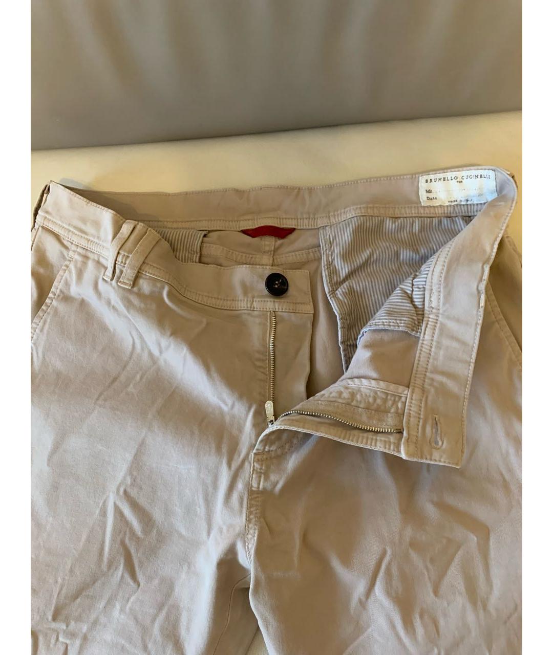 BRUNELLO CUCINELLI Бежевые хлопковые повседневные брюки, фото 4