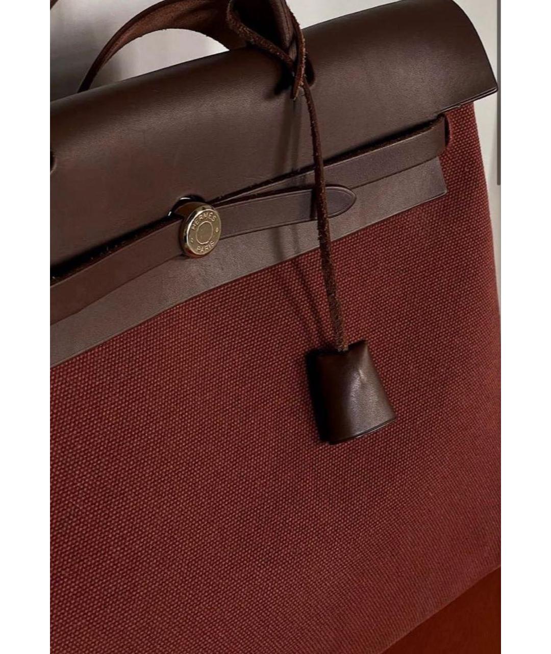 HERMES PRE-OWNED Бордовая тканевая сумка тоут, фото 3