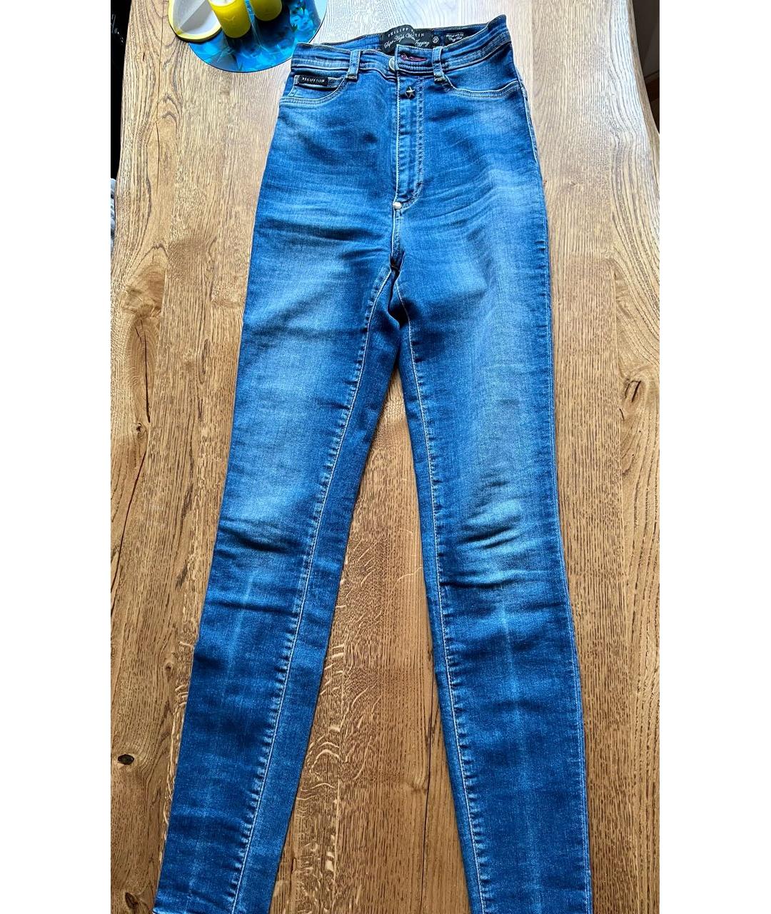 PHILIPP PLEIN Синие хлопко-эластановые джинсы слим, фото 3