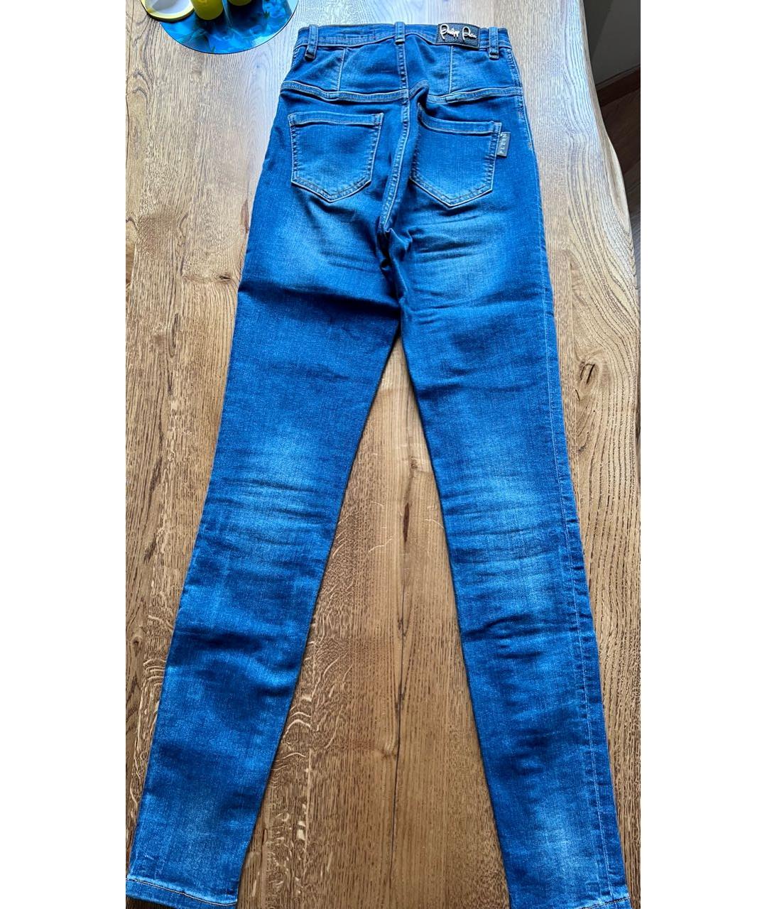 PHILIPP PLEIN Синие хлопко-эластановые джинсы слим, фото 9