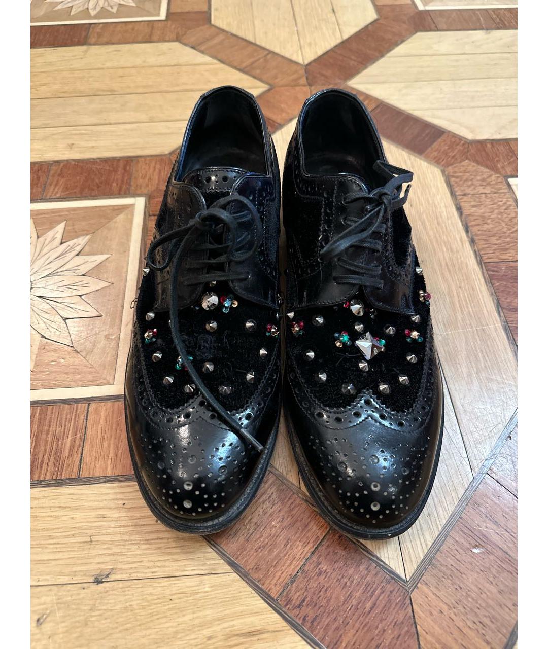 DOLCE&GABBANA Черные кожаные брогги и оксфорды, фото 2
