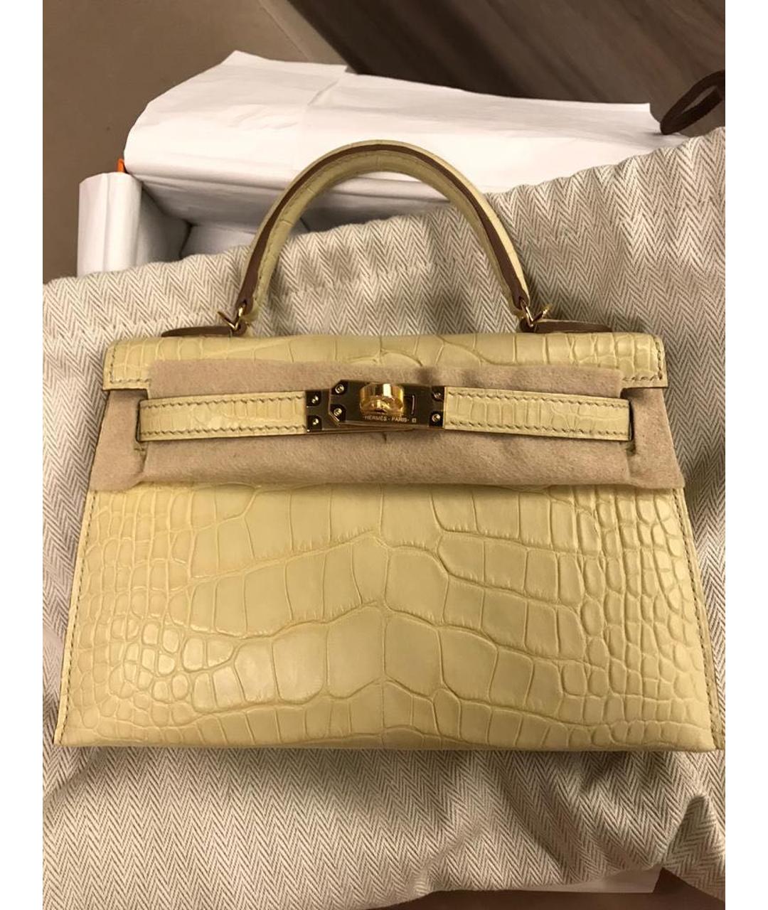 HERMES Бежевая сумка через плечо из экзотической кожи, фото 3