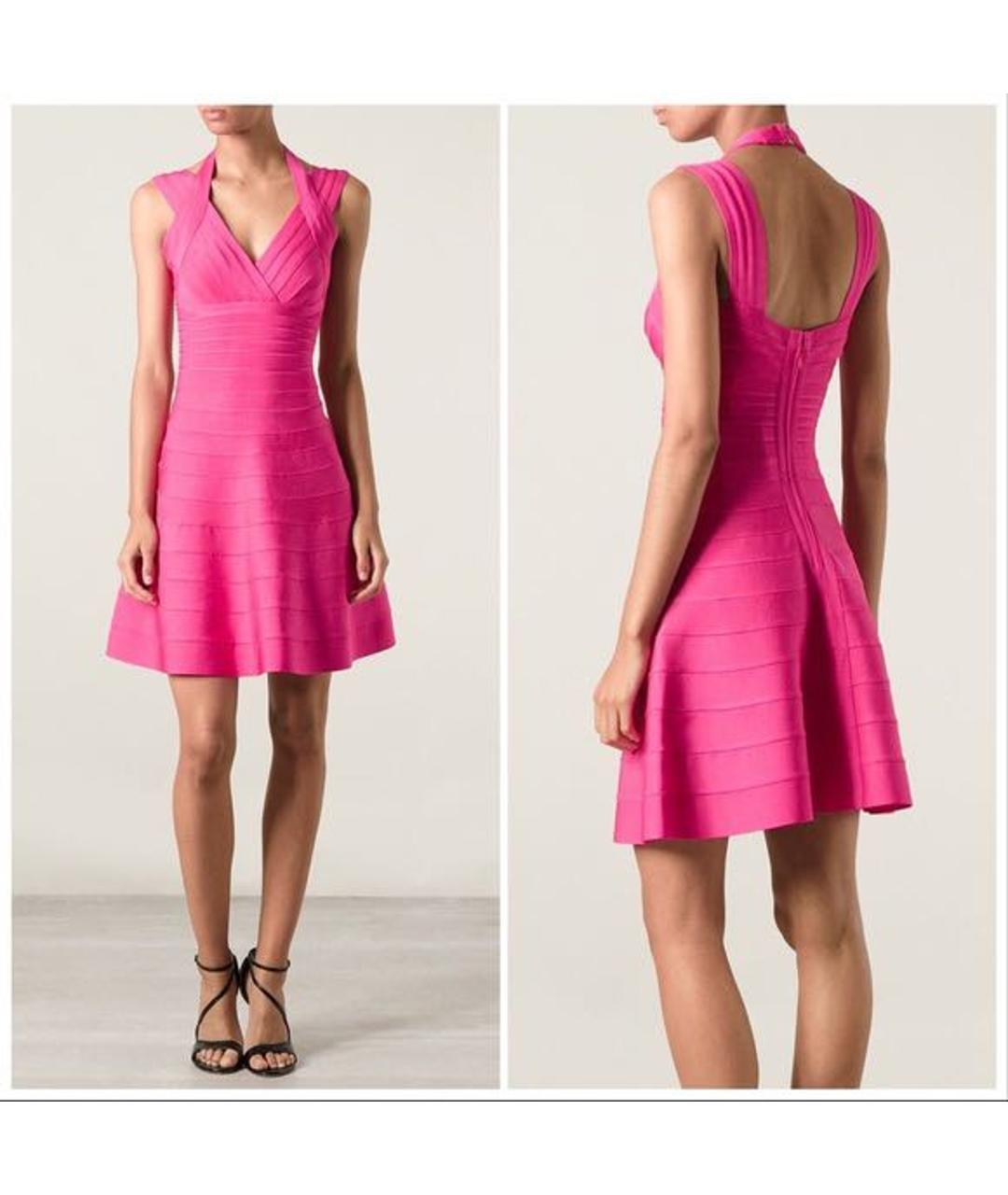 HERVE LEGER Розовое коктейльное платье, фото 6