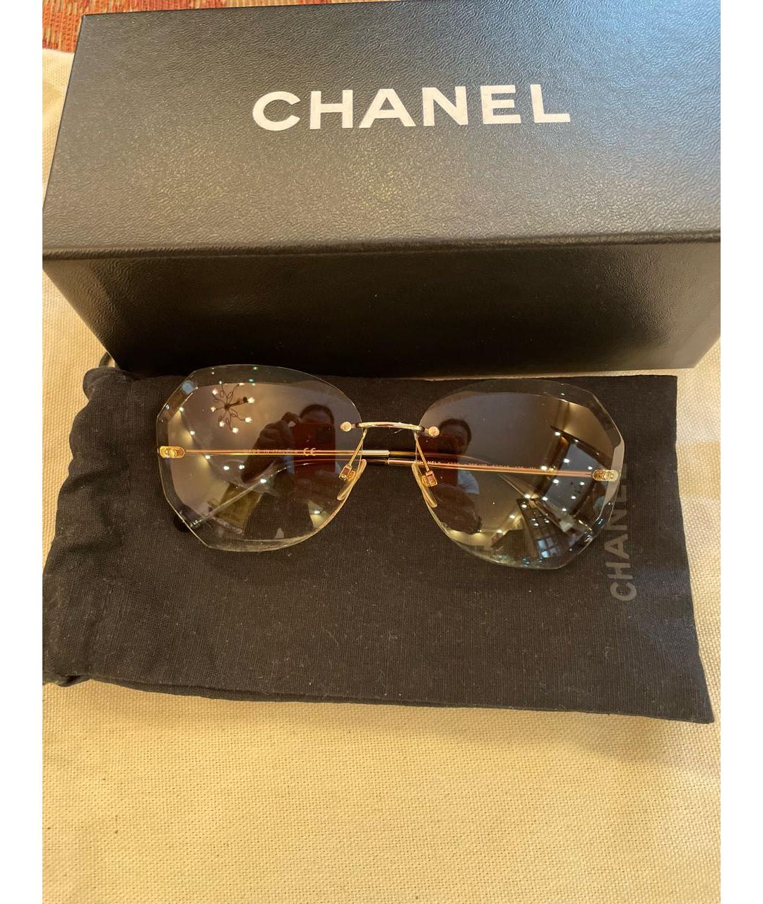 CHANEL Бежевые металлические солнцезащитные очки, фото 2