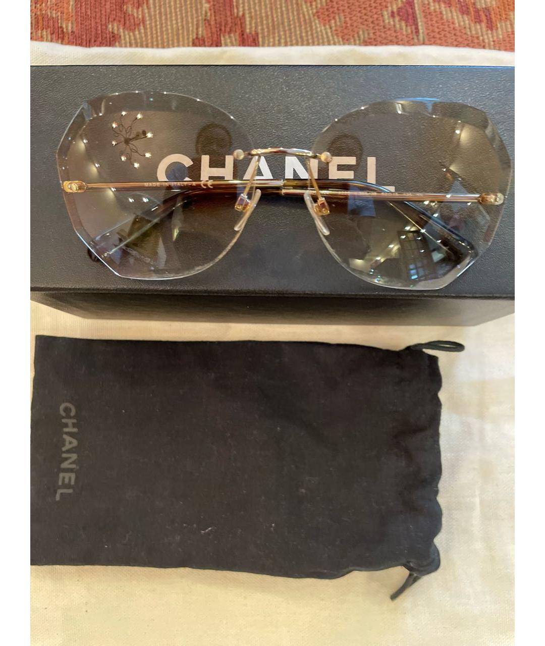 CHANEL Бежевые металлические солнцезащитные очки, фото 3