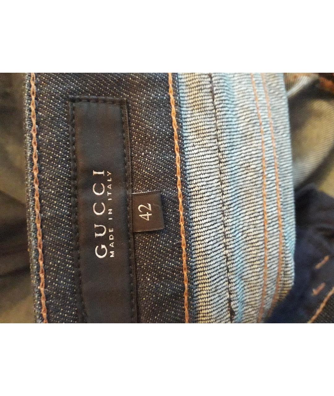 GUCCI Темно-синие хлопковые прямые джинсы, фото 3