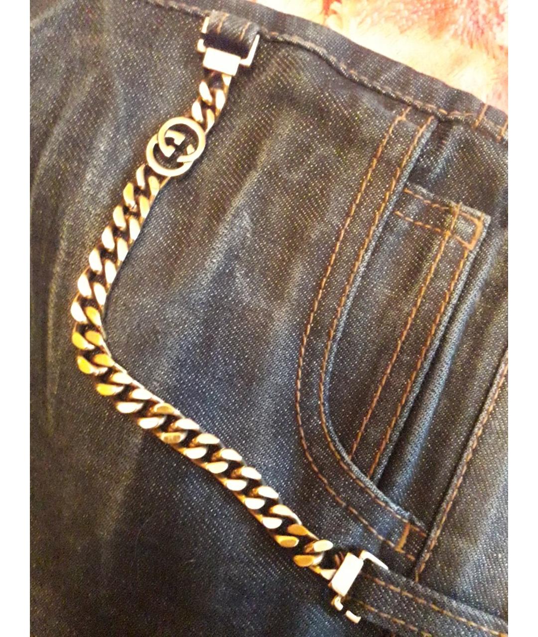 GUCCI Темно-синие хлопковые прямые джинсы, фото 4