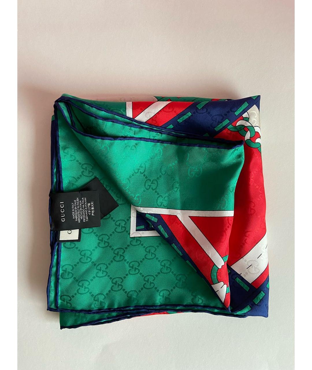 GUCCI Зеленый шелковый платок, фото 6
