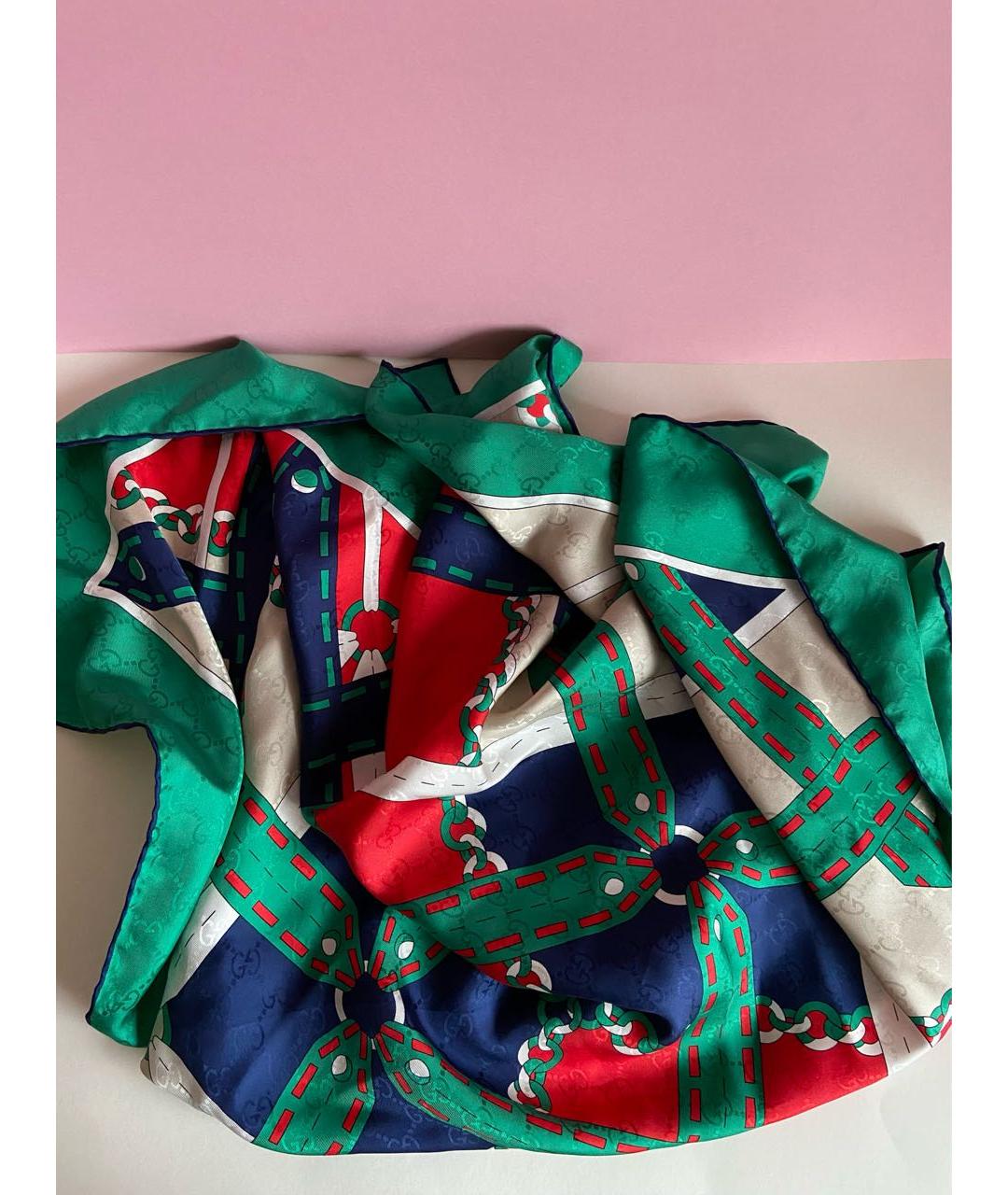 GUCCI Зеленый шелковый платок, фото 4