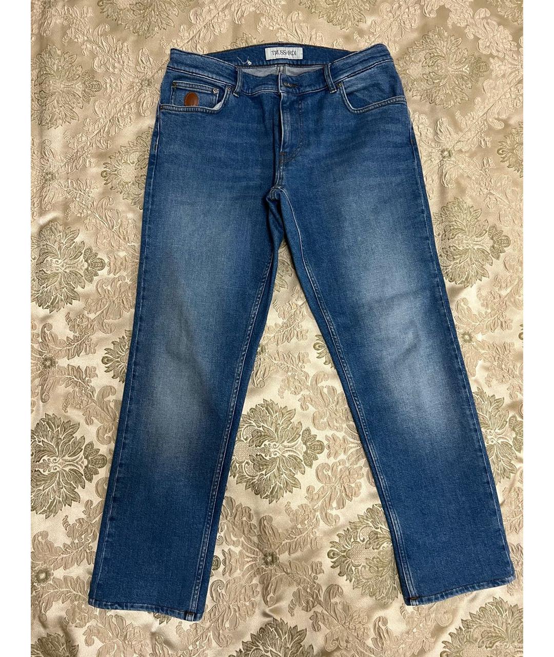 TRUSSARDI Синие хлопковые прямые джинсы, фото 6