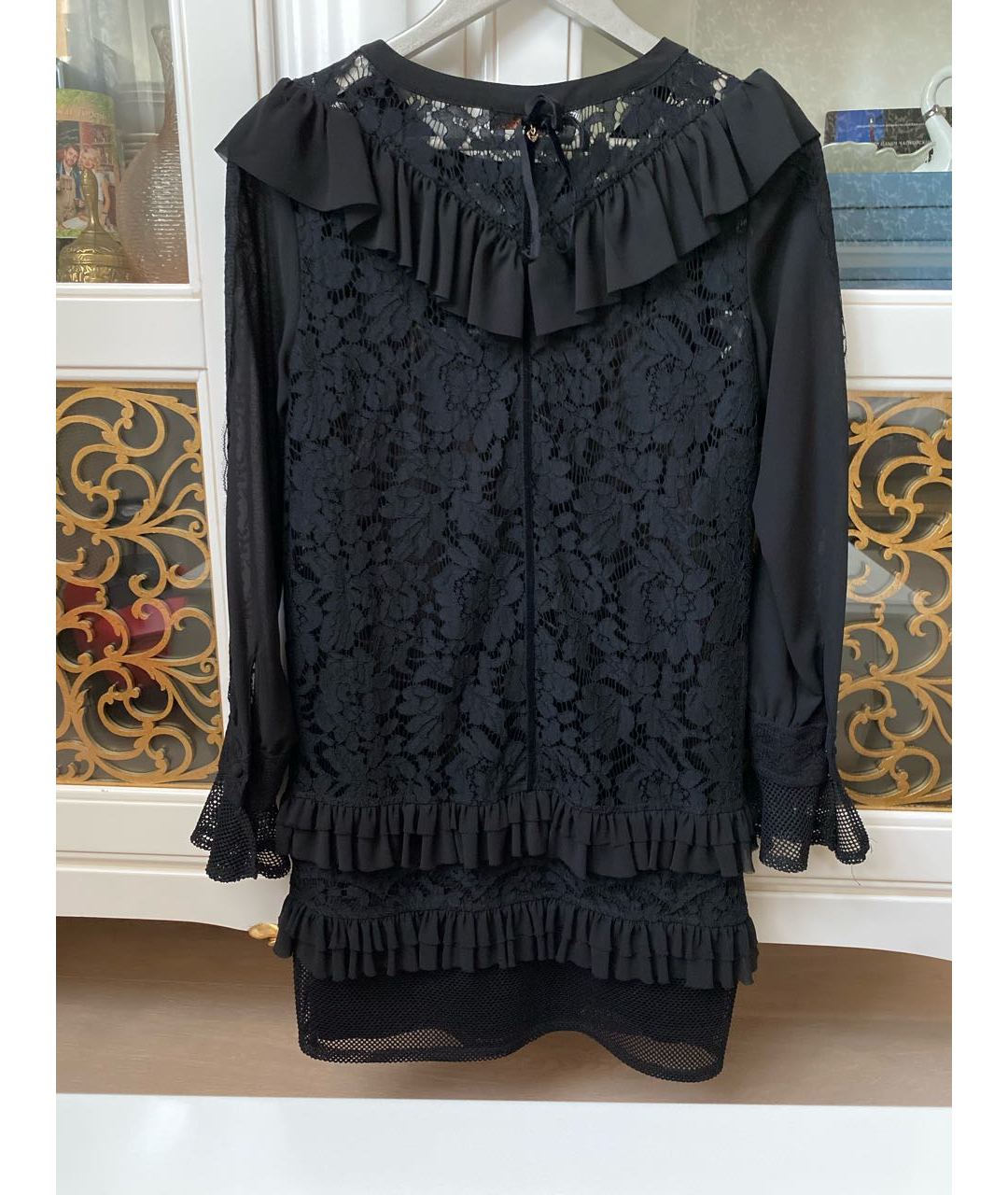 TWIN-SET Черное кружевное коктейльное платье, фото 3