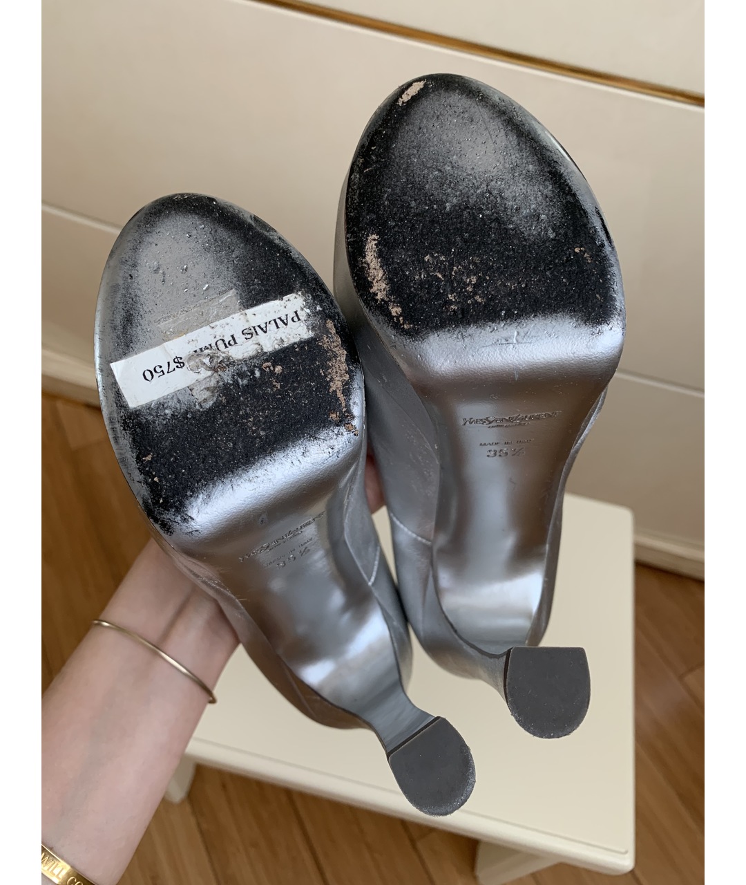 SAINT LAURENT Серебряные кожаные туфли, фото 5