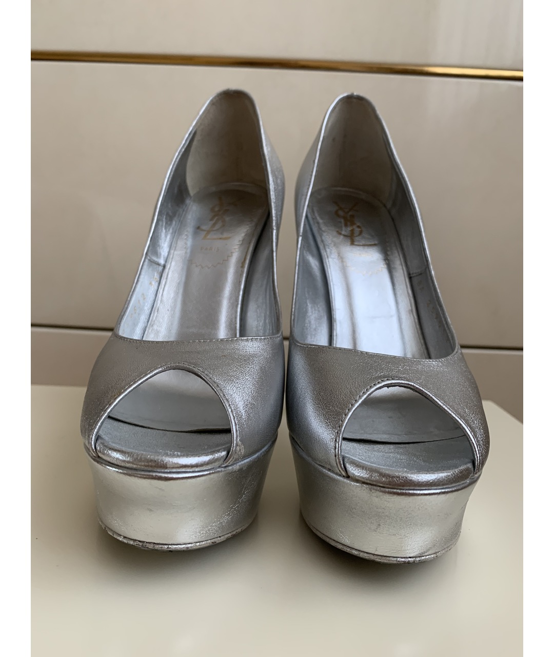 SAINT LAURENT Серебряные кожаные туфли, фото 7
