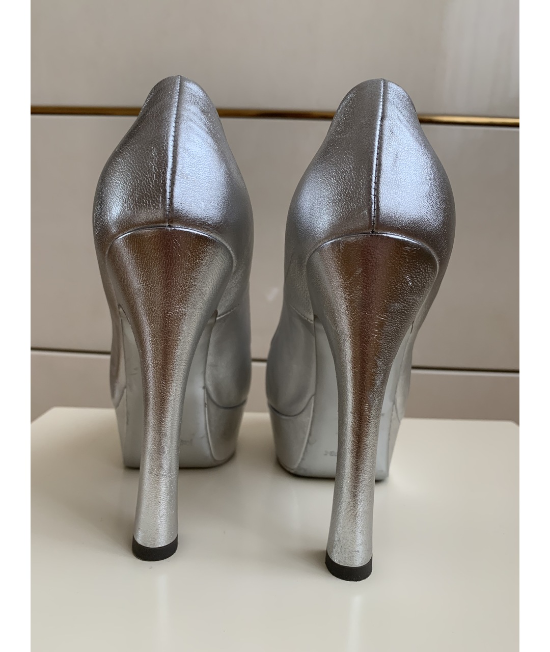SAINT LAURENT Серебряные кожаные туфли, фото 4