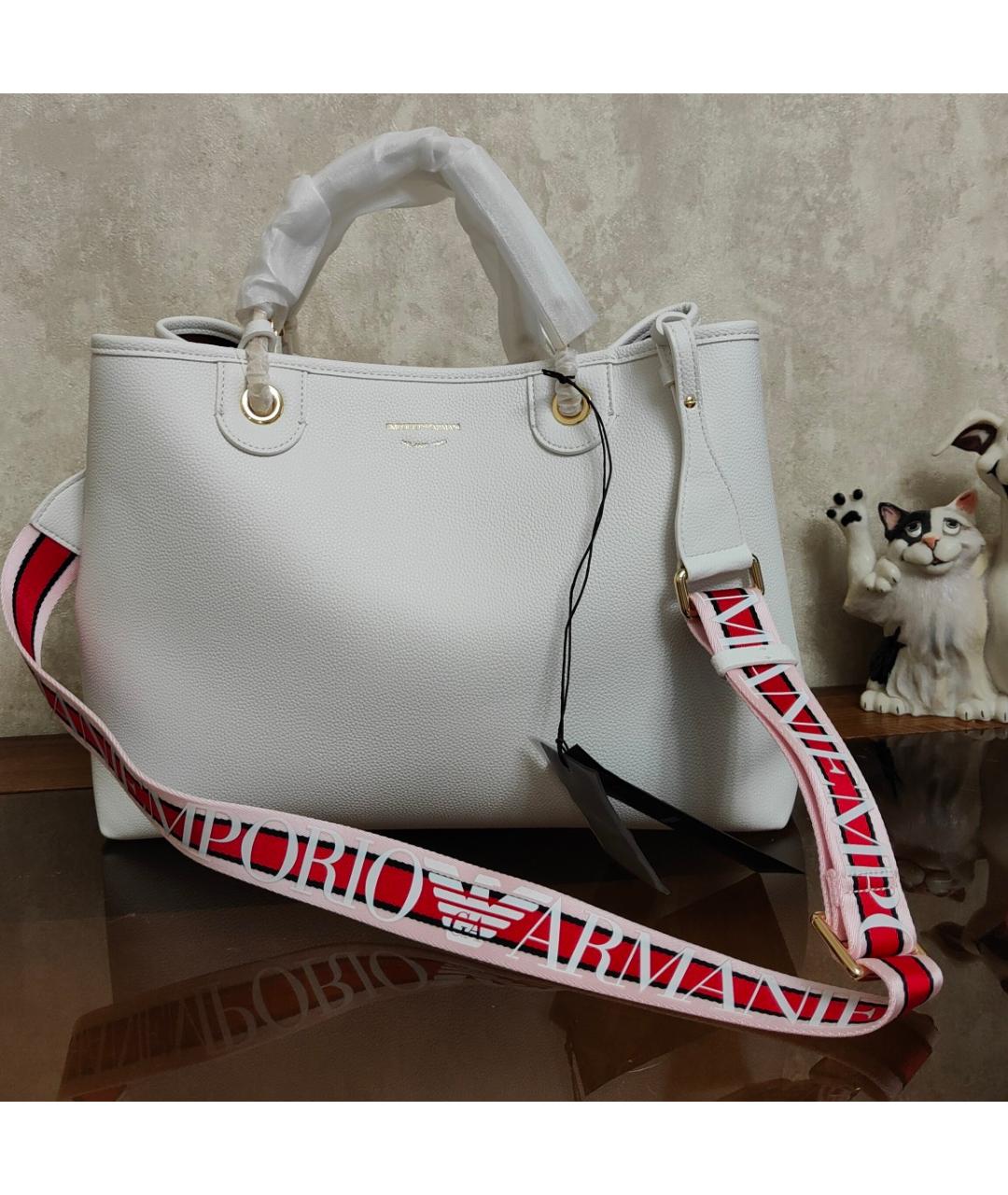 EMPORIO ARMANI Белая сумка тоут из искусственной кожи, фото 6