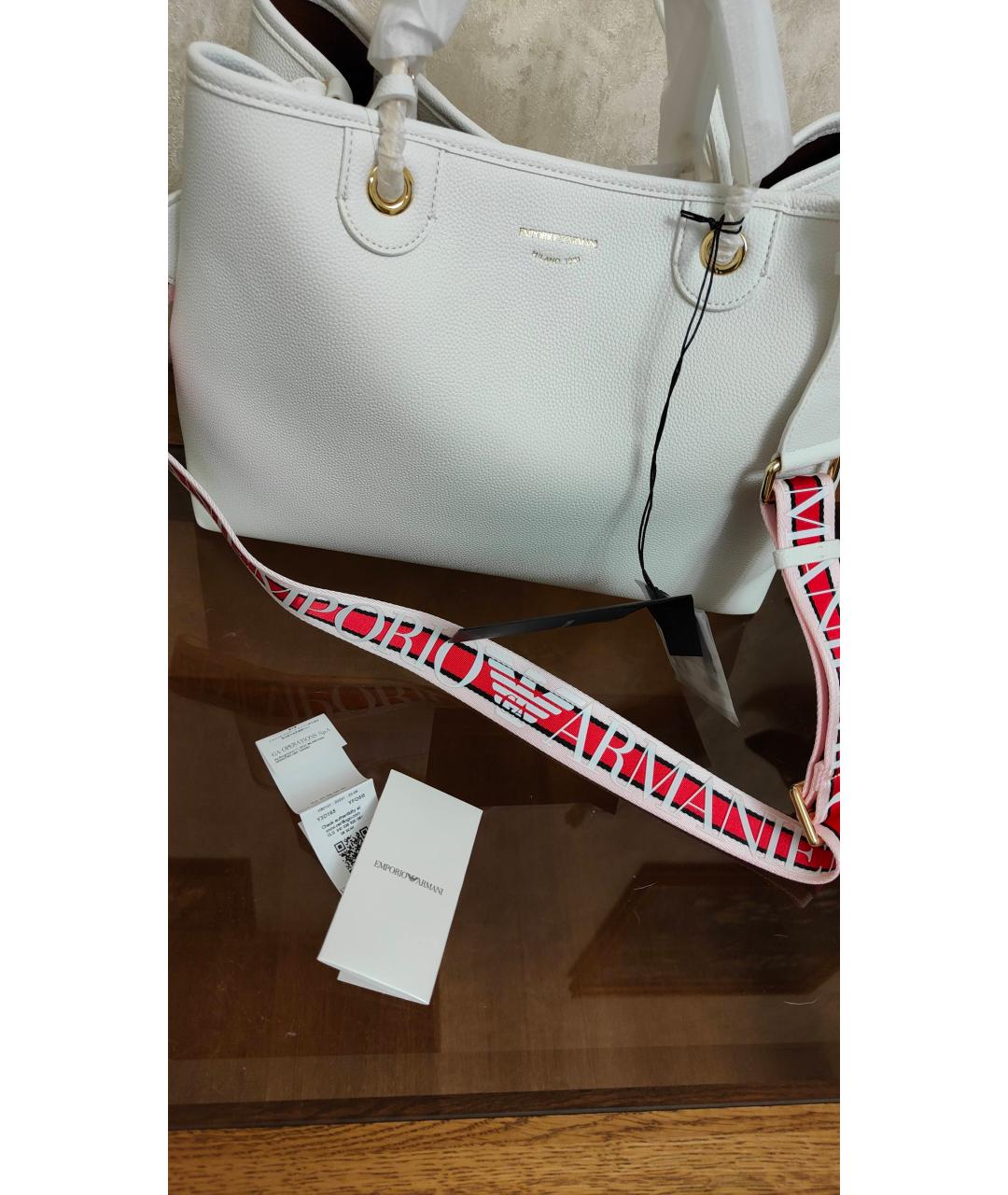 EMPORIO ARMANI Белая сумка тоут из искусственной кожи, фото 4