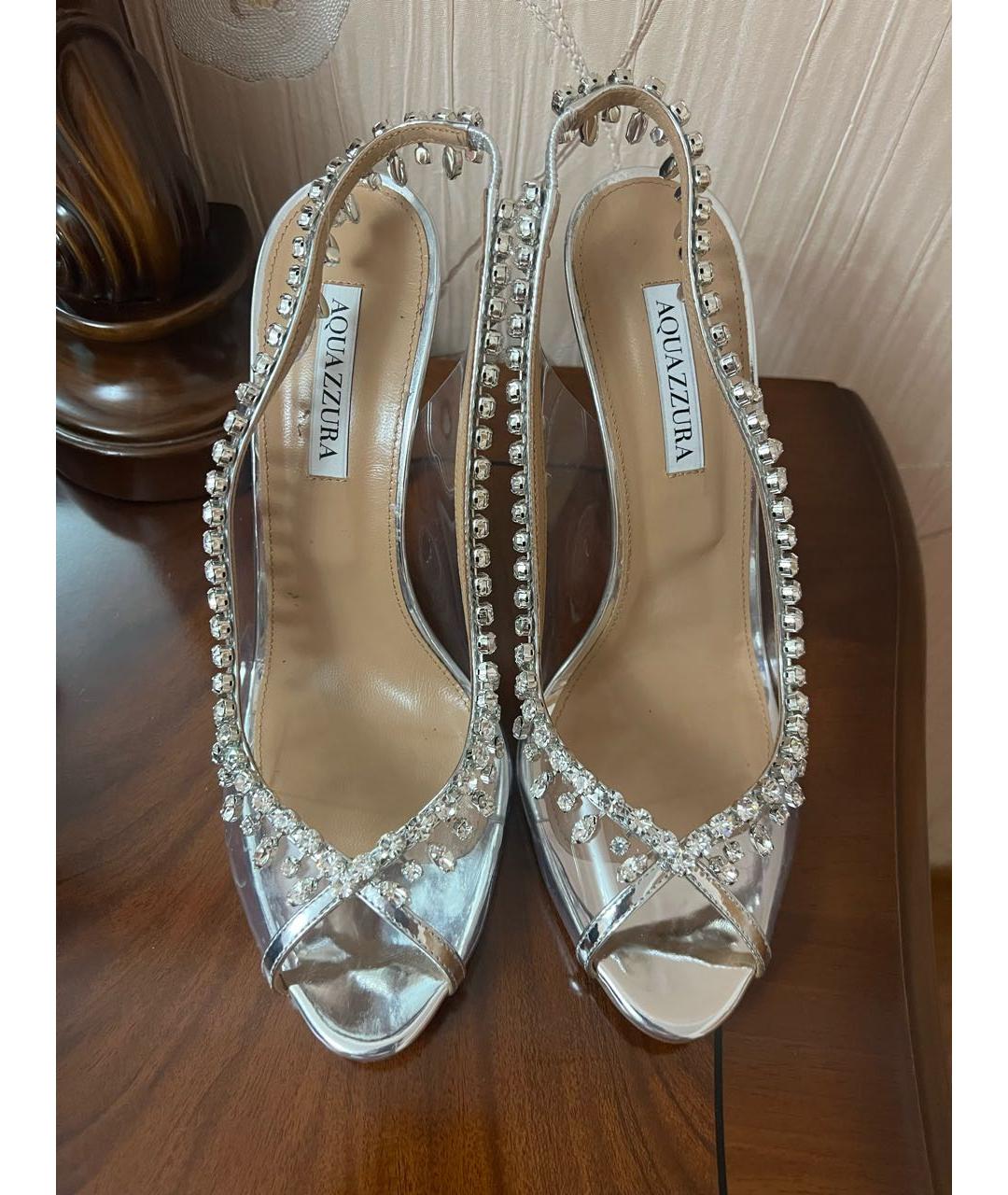 AQUAZZURA Серебряные свадебные туфли на высоком каблуке, фото 6