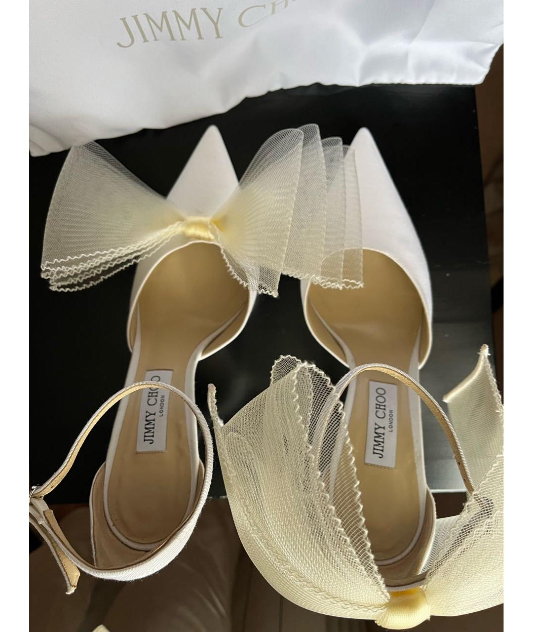JIMMY CHOO Белые текстильные свадебные туфли на высоком каблуке, фото 3