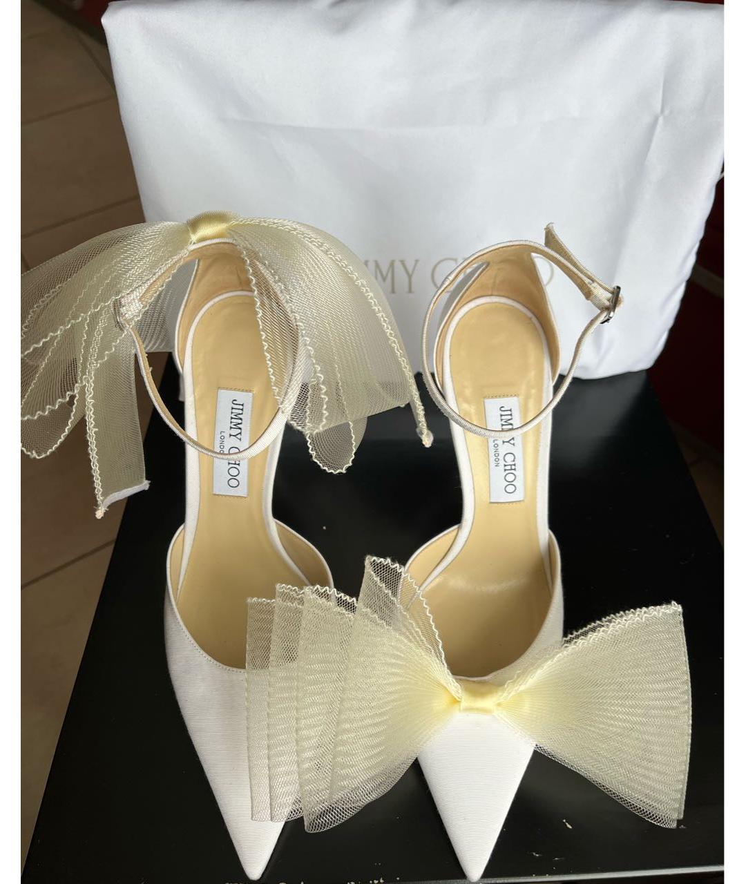 JIMMY CHOO Белые текстильные свадебные туфли на высоком каблуке, фото 4