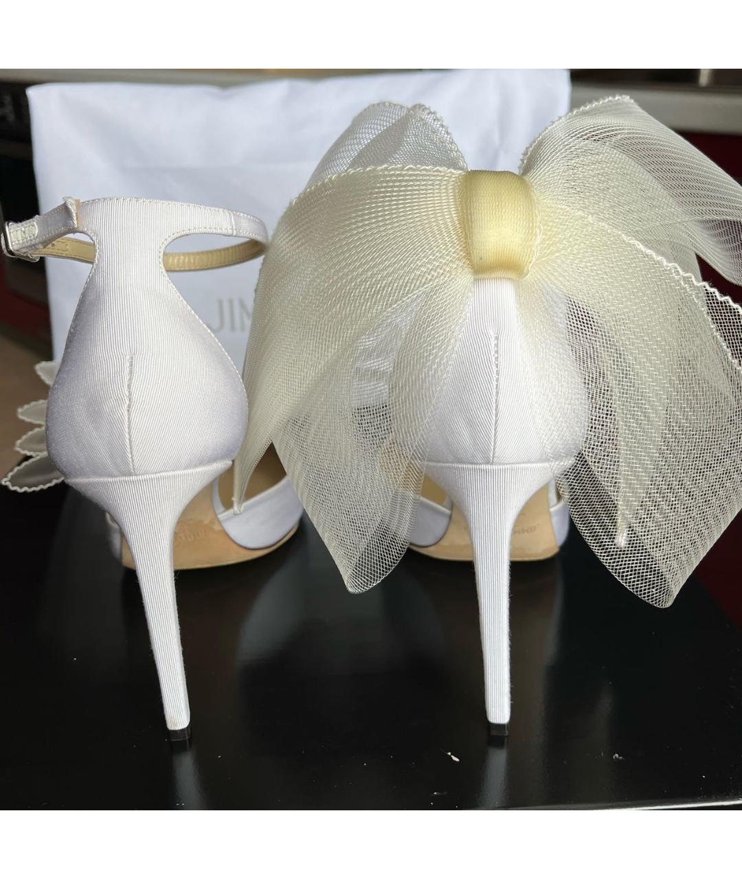 JIMMY CHOO Белые текстильные свадебные туфли на высоком каблуке, фото 5