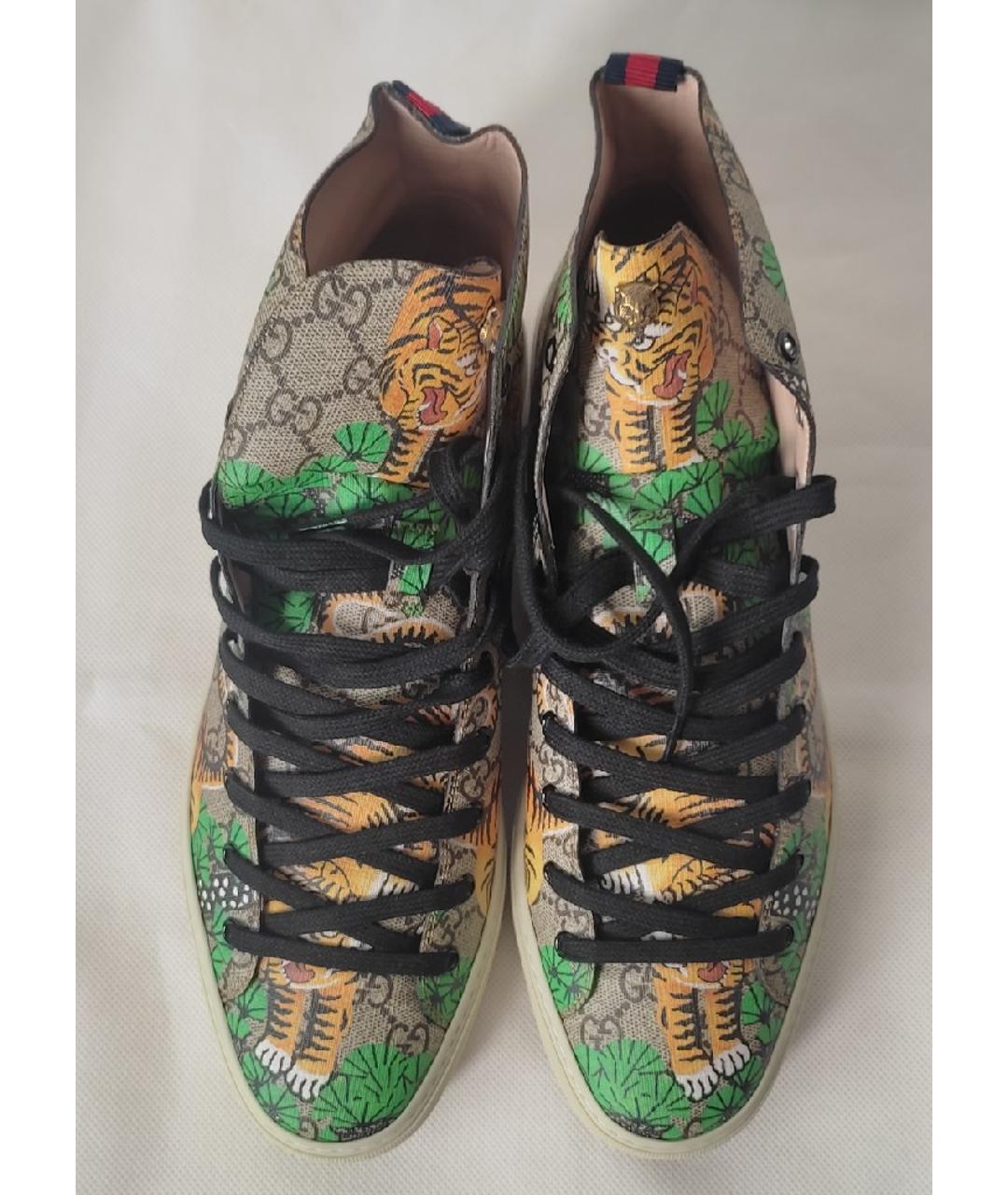 GUCCI Бежевые кожаные высокие кроссовки / кеды, фото 3