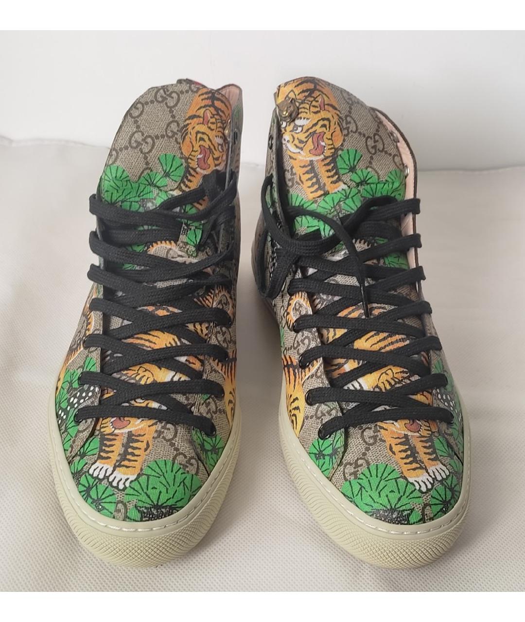 GUCCI Бежевые кожаные высокие кроссовки / кеды, фото 2