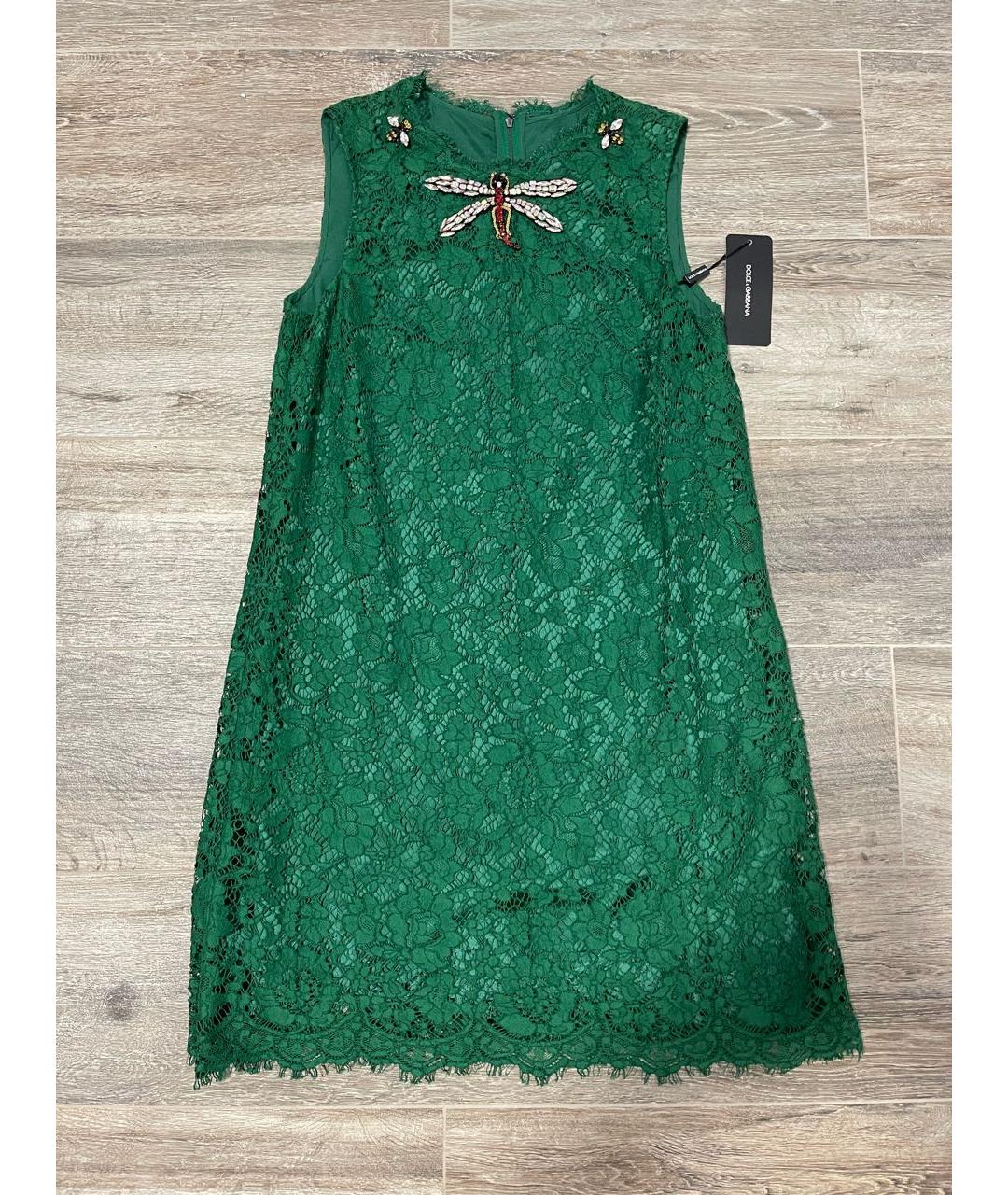 DOLCE&GABBANA Зеленые кружевное коктейльное платье, фото 9