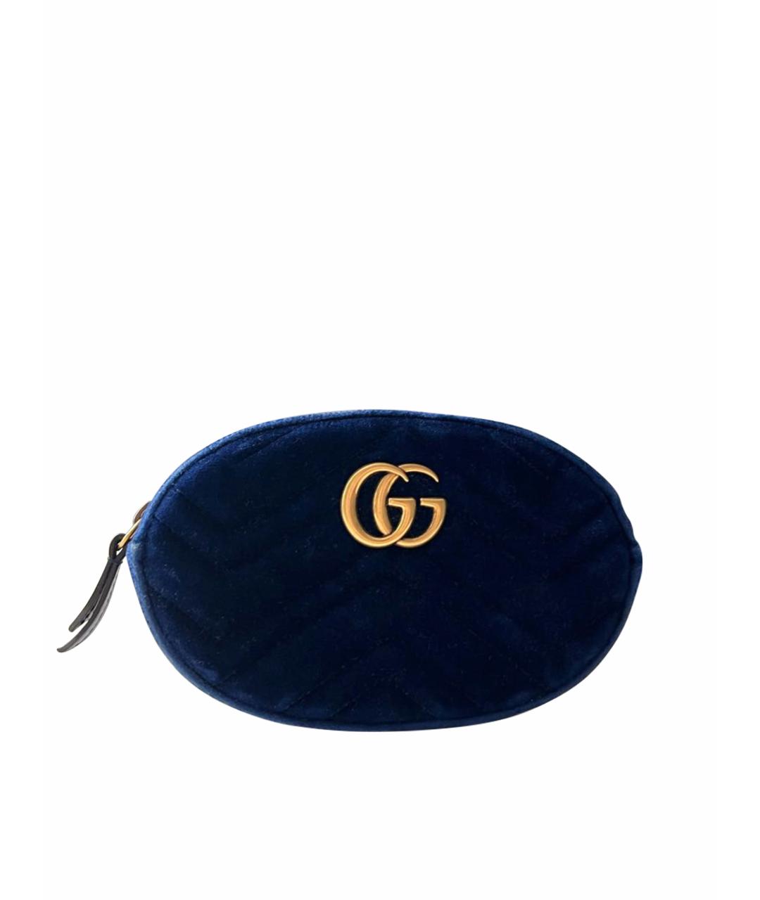 GUCCI Темно-синяя бархатная поясная сумка, фото 1