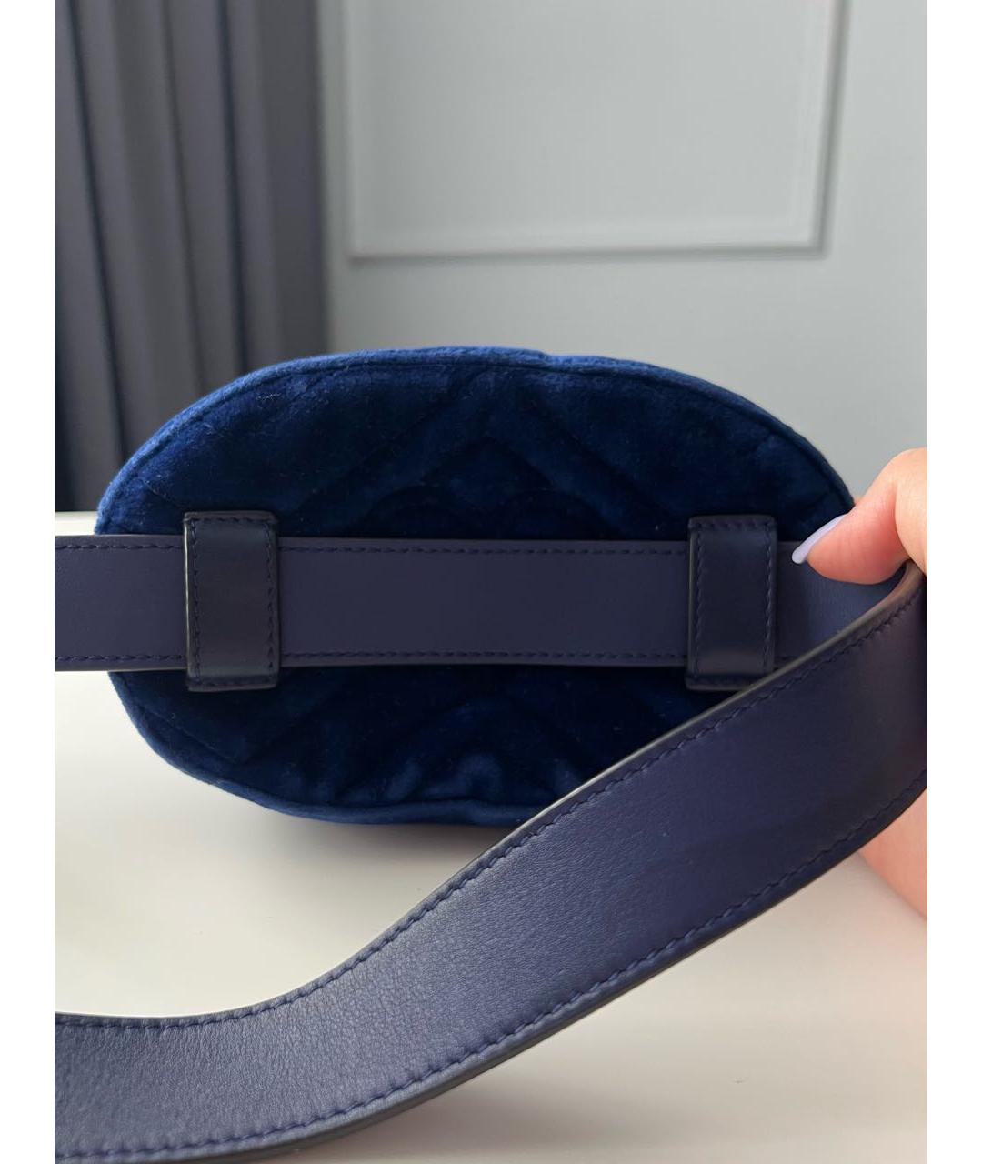 GUCCI Темно-синяя бархатная поясная сумка, фото 3