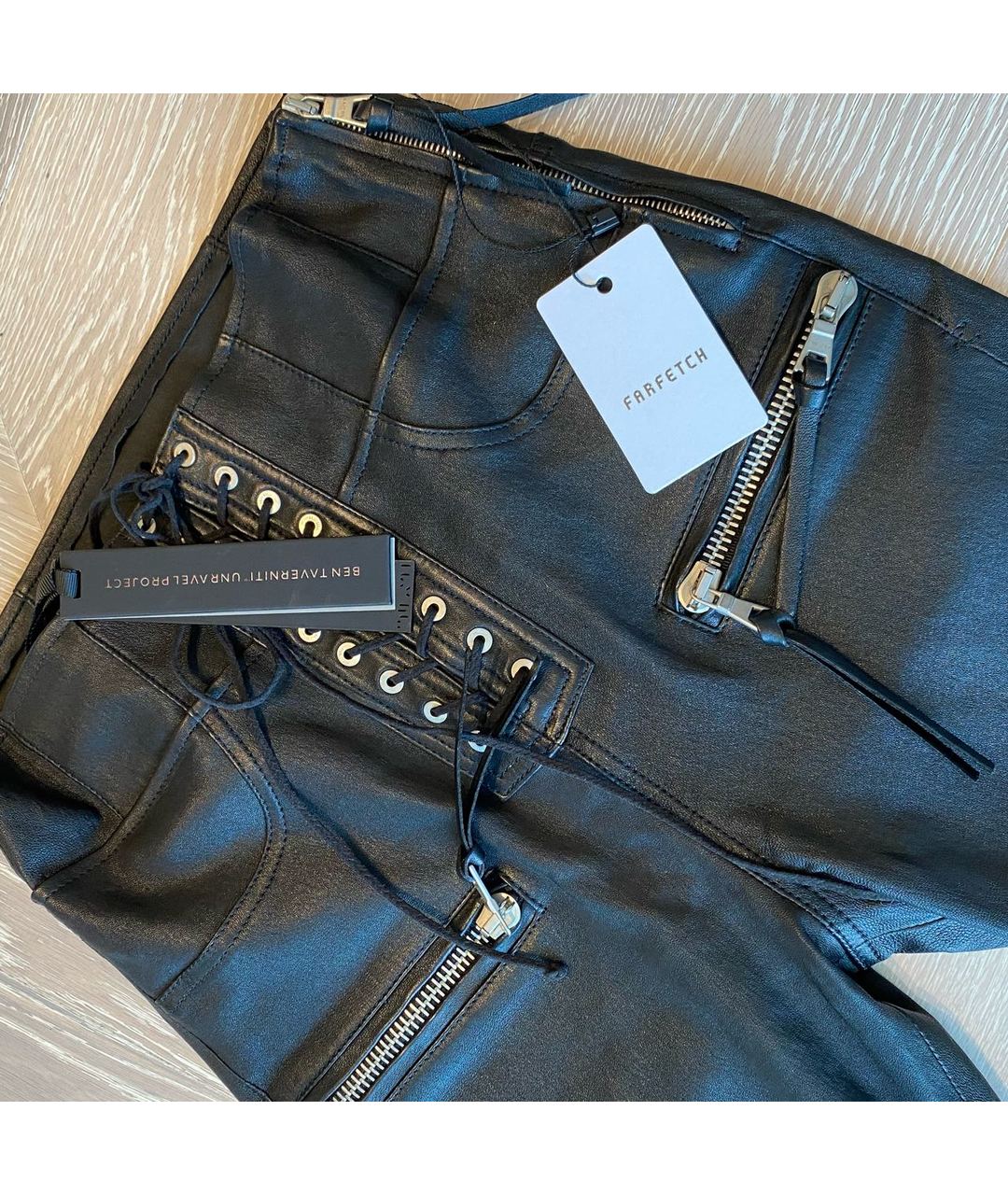 UNRAVEL PROJECT Черные кожаные брюки узкие, фото 7