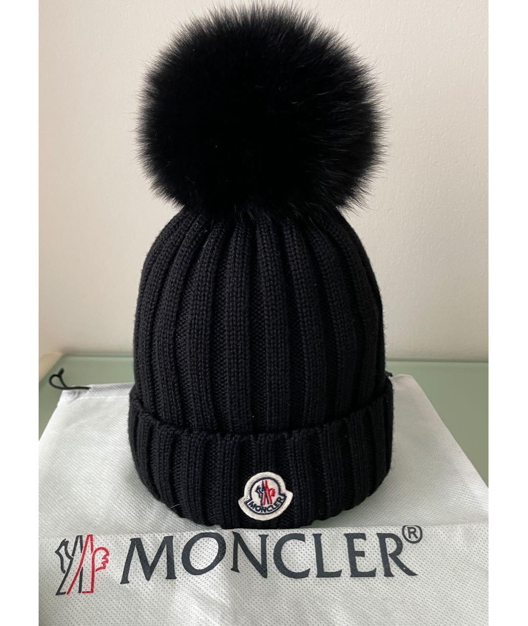 MONCLER Черная шерстяная шапка, фото 7