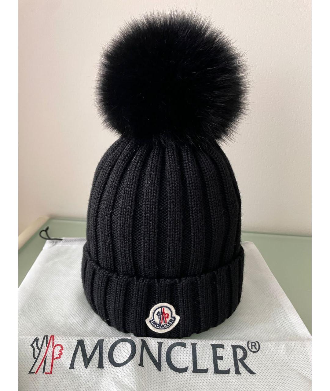 MONCLER Черная шерстяная шапка, фото 5