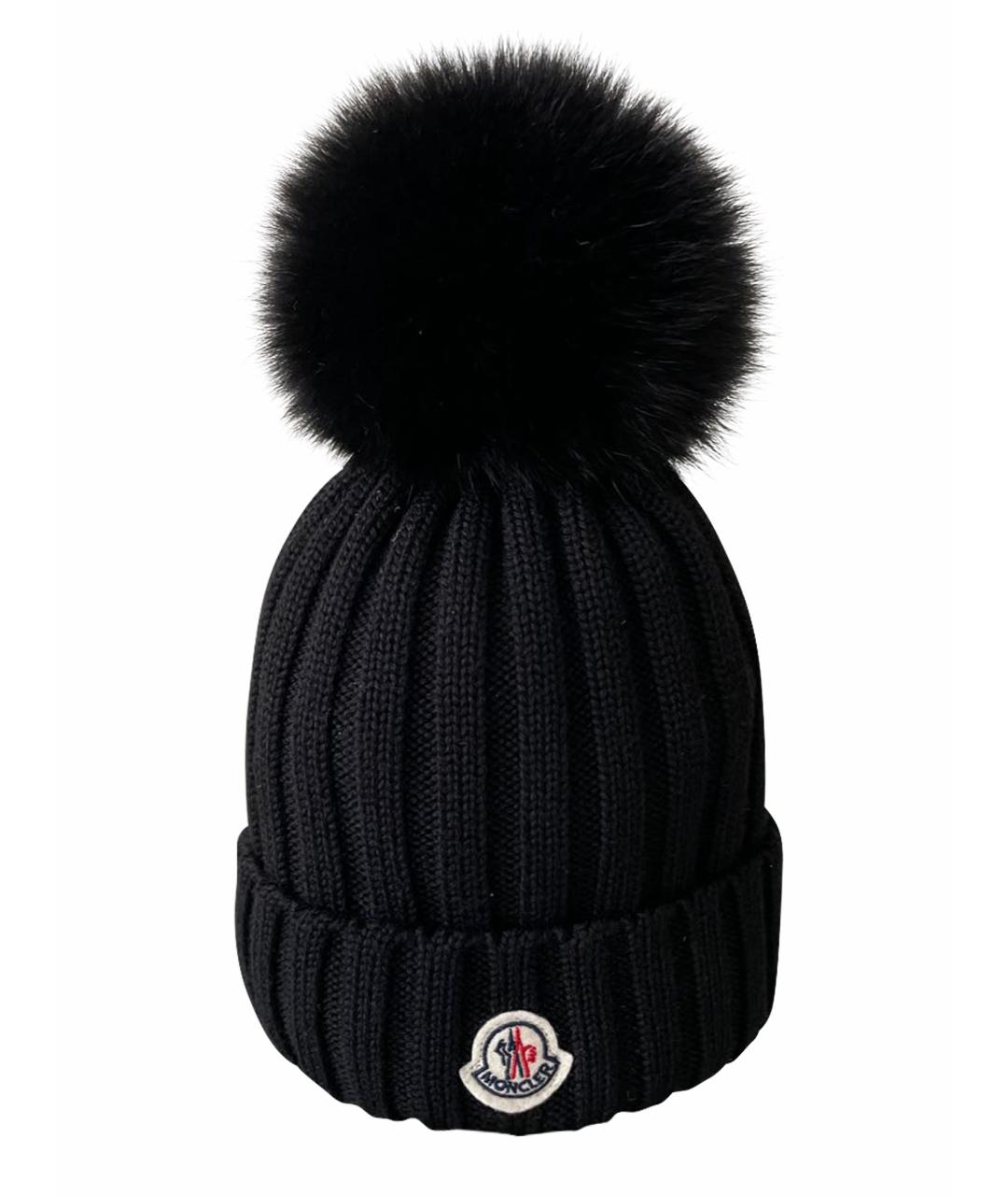 MONCLER Черная шерстяная шапка, фото 1