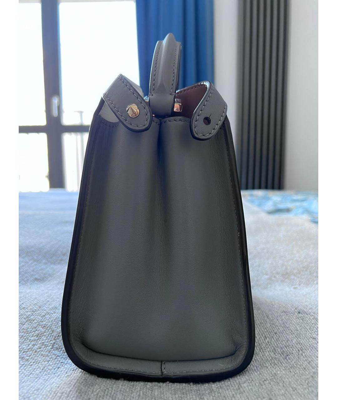 FENDI Серая кожаная сумка с короткими ручками, фото 3