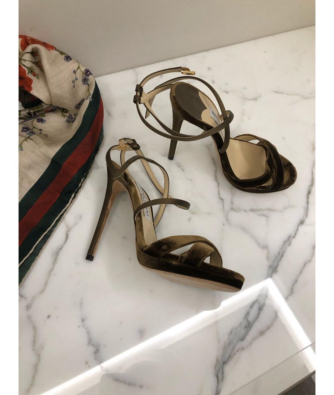 JIMMY CHOO Хаки бархатные босоножки, фото 4