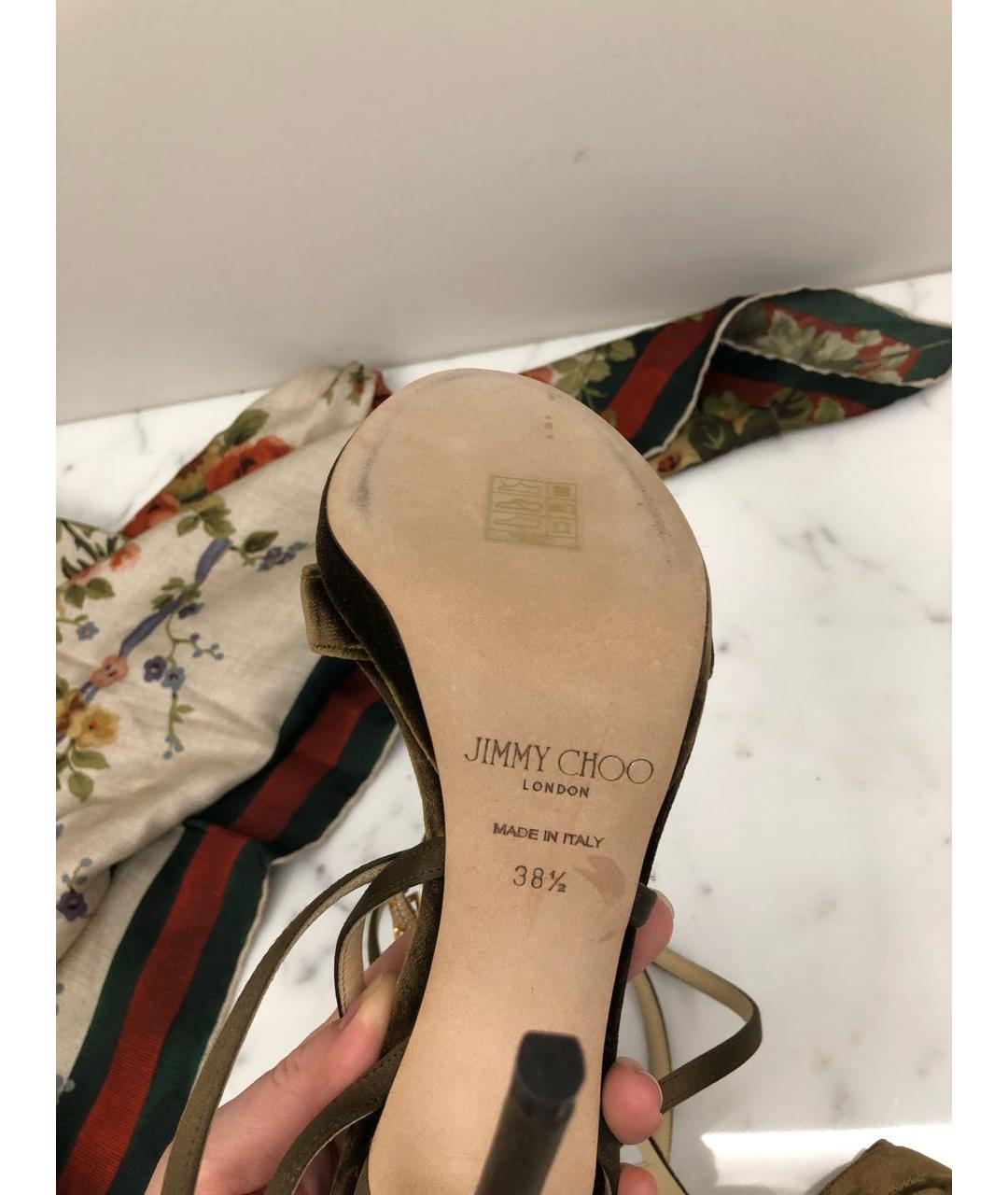 JIMMY CHOO Хаки бархатные босоножки, фото 3