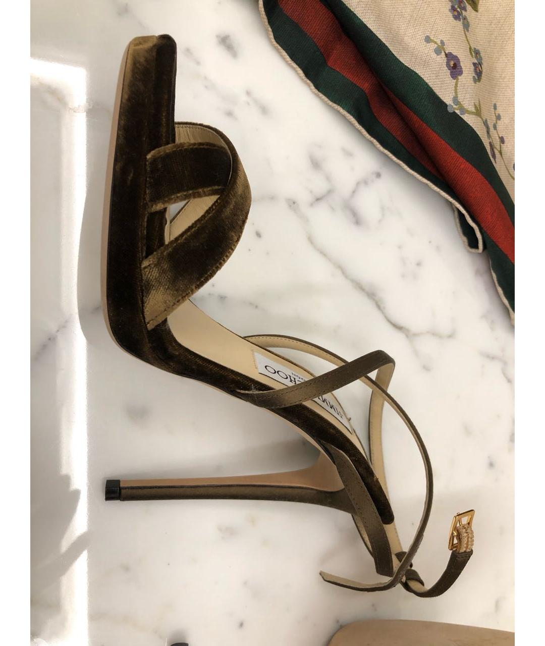 JIMMY CHOO Хаки бархатные босоножки, фото 6
