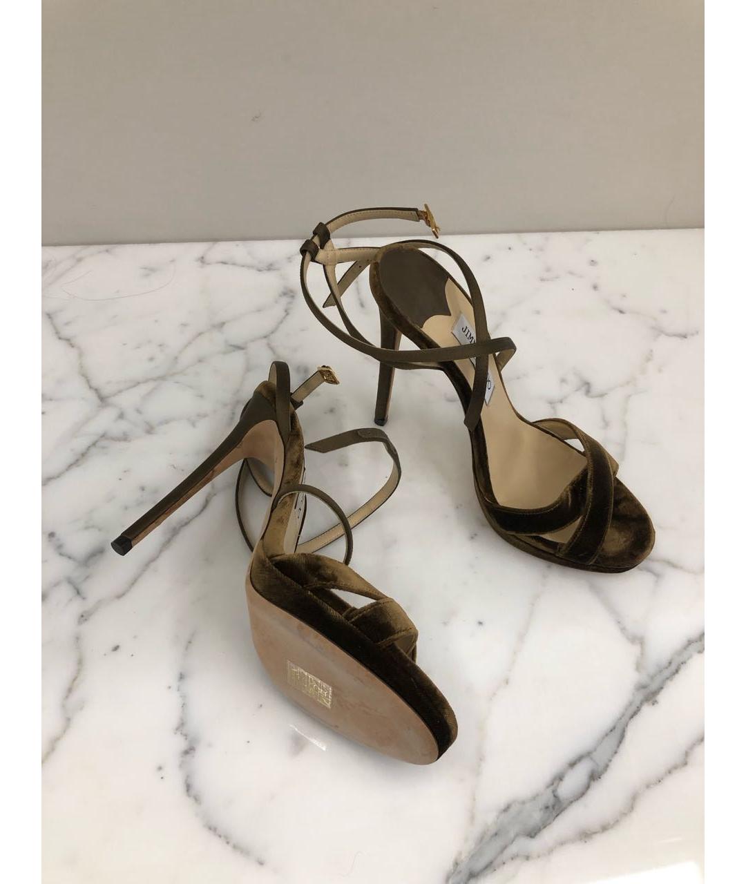 JIMMY CHOO Хаки бархатные босоножки, фото 2