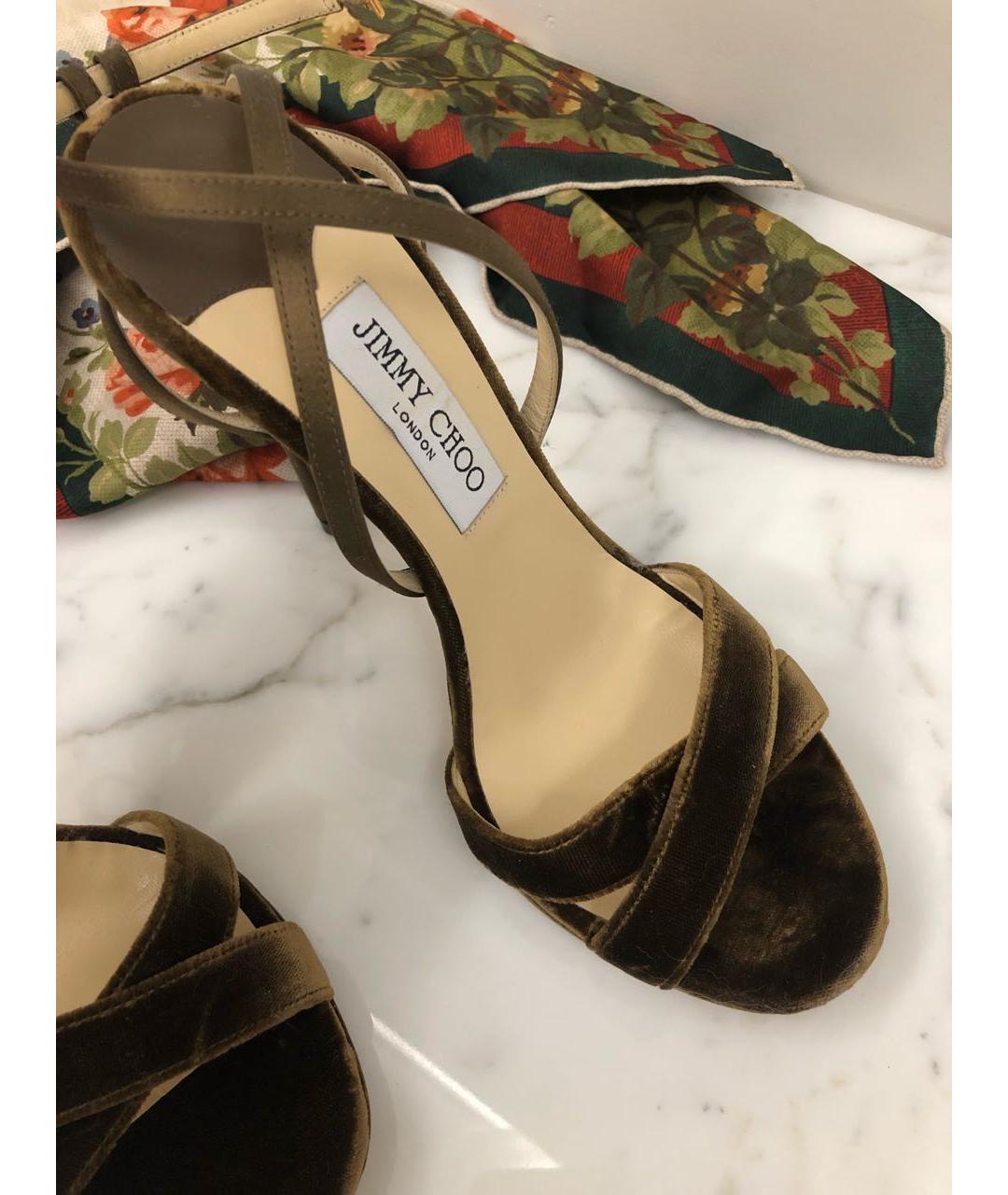 JIMMY CHOO Хаки бархатные босоножки, фото 5