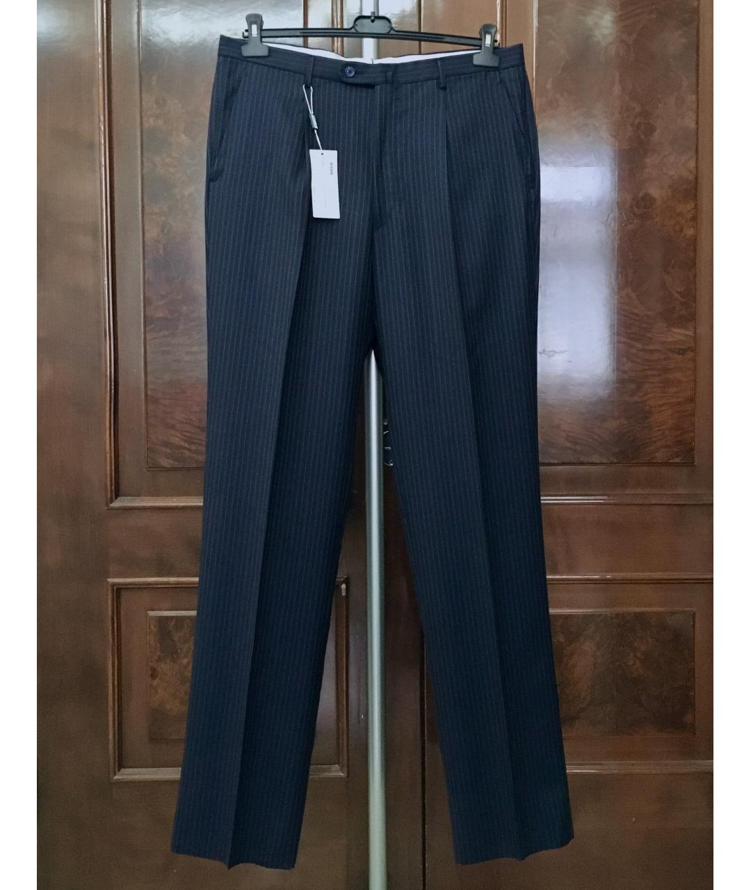RAVAZZOLO Темно-синие шерстяные классические брюки, фото 6