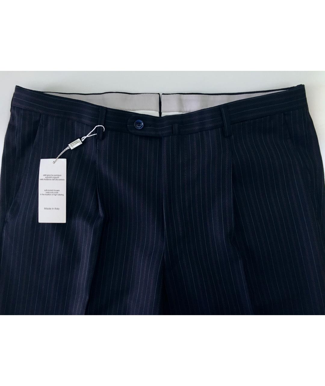 RAVAZZOLO Темно-синие шерстяные классические брюки, фото 4