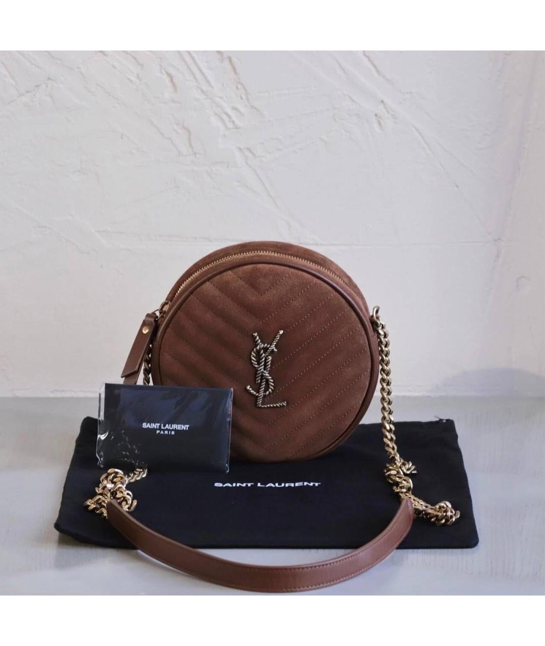 SAINT LAURENT Коричневая замшевая сумка через плечо, фото 2